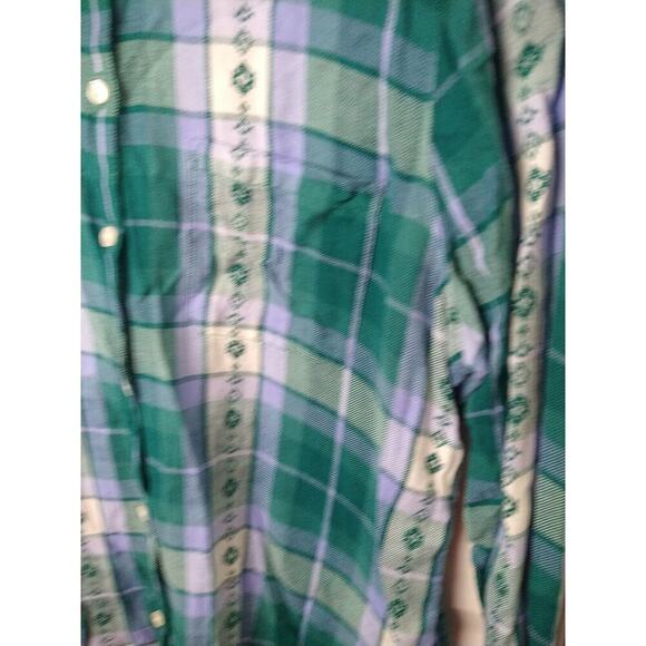 American Eagle Outfitters Woman M Shirt Green Plaid Collared Front Button - Picture 5 of 9